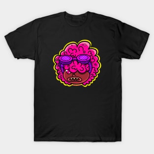 Fluffy Pink Cartoon Head Illustration T-Shirt